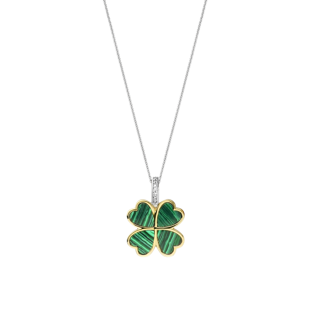 Silver Clover Four Leaf Necklace Colorful Zircon Shamrock 