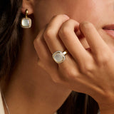 Zirconia Cushion Ring with pearl