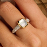 Zirconia Cushion Ring with pearl