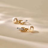 Connected Zirconia Pearl Earrings