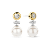Round Zirconia Pearl Earrings Gold Vermeil